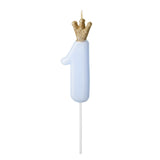 Pastel light blue number 1 balloons with glitter gold crown on top on a plastic pick for cakes, cupcakes and more!