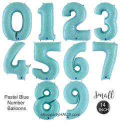 Small 14 IN Pastel blue Number Foil Balloons Numbers 0, 1, 2, 3, 4, 5, 6, 7, 8, 9, 0