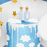 Pastel Blue Party Cake Candles with Gold Crown | Number 1