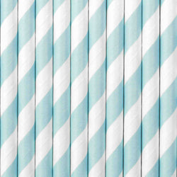 Pastel Blue Paper Straws with white stripes