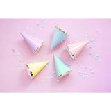 Pastel Paper Party Hats with Gold Trim