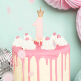 Pink Party Cake Candles with Gold Crown | Number 1