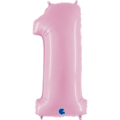 Small 14 inch Pastel Pink Number 1 Foil Balloon