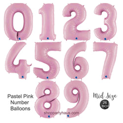 Pastel Pink Number Foil Balloons  Mid Size 26 INch .  Choose your numbers 0, 1, 2, 3, 4, 5, 6, 7,l 8, 9