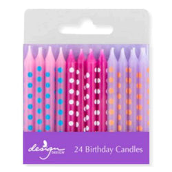 magenta, pale pink, and lilac dotted birthday candles set 24