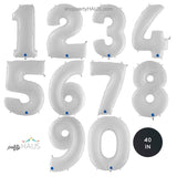 White Number Foil Balloons 40 IN or 100cm