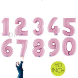 Girl with Pale Pastel Pink Number Balloons 0,1,2,3,4,5,6,7,8,9 in 40 inch