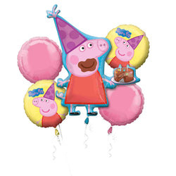 Peppa Pig balloon bouquet set of 5 balloons with chocolate birthday cake