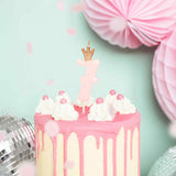 Pink Party Cake Candles with Gold Crown | Number 7