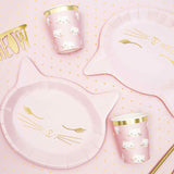 Pretty Blush Pink and Gold Cat Paper Cups | Set 6