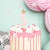 Pink Party Cake Candles with Gold Crown | Number 3