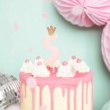 Pink Party Cake Candles with Gold Crown | Number 5