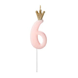 Pink Party Cake Candles with Gold Crown | Number 6