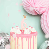 Pink Party Cake Candles with Gold Crown | Number 6