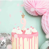 Pink Party Cake Candles with Gold Crown | Number 9