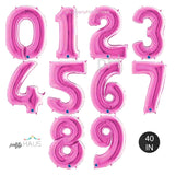 Pink Fuchsia Number Balloons including 0,1,2,3,4,5,6,7,8,9 in Large 40 inch tall size manufactured by grabo betallic megalloons