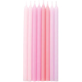 Pink ombre birthday candles in 5 inch long size with 4different color pinks in the set