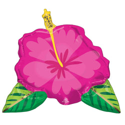 Pink Tropical Hibiscus Flower balloon with green and gold leaves
