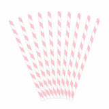 Pink and White Striped Paper Party Straws | Set 10