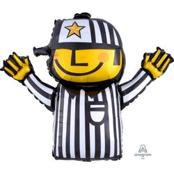 This cute referee balloon is a cute design for soccer, lacrosse, football and baseball sport fans & athletes.  Referr has hat with star in black & white and gold 