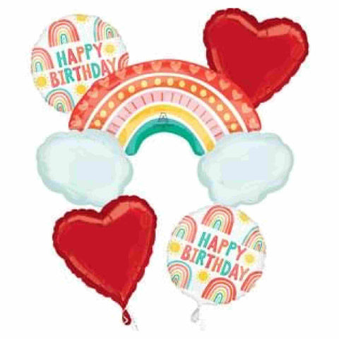 Retro Boho Rainbow Balloon Bouquet Happy Birthday