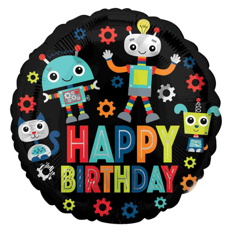 Robot Balloons 18 IN Round Happy Birthday