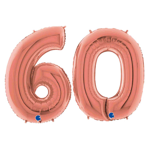 Rose gold 40 inch number 60 balloons, made from foil mylar