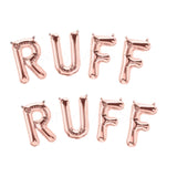 ruff ruff letter balloons shown in rose gold