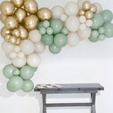 Organic Latex Balloon Garland in Eucalyptus, Sand White and Gold Chrome