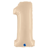 40 inch big number 1 balloon in satin matte cream nude blush color