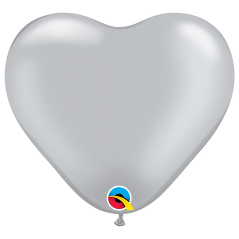 SIlver latex heart shaped balloon in 6 inch package 10