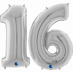 Silver number 16 balloons n large 40 inch size