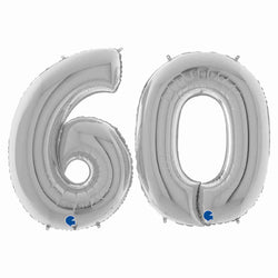 SIlver 40 inch number 60 balloons, made from foil mylar