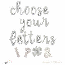 Silver Letter, numbers, Ampersand, Exclamation mark, Question mark Balloons l Small Script 14 INCH for Custom Betallic