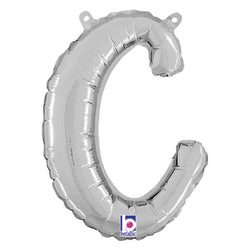 Script lower case letter c balloon in silver 14 inch