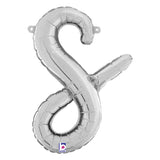 Script lower case letter s balloon in silver 14 inch