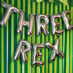 Three Rex Letter Balloon Kit shown in silver (air-fill only)