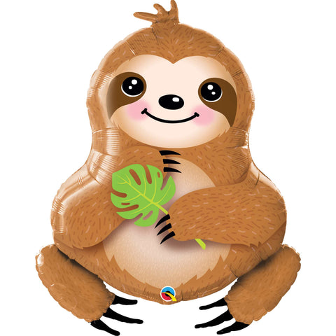 Cute Sloth Balloon Brown 39 INCH Smiling & Holding a leaf