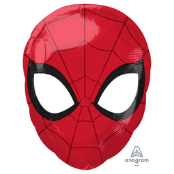 17 inch spiderman mask balloon in red white and black for a superhero birthday party