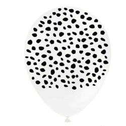 Black animal spotted spex print on white latex balloons