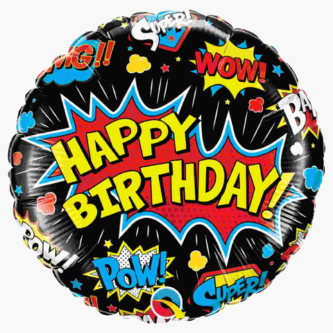 Superhero-balloon-happy-birthday-pow-Bam in black 