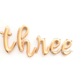 THREE party Letter Balloon Banner l Silver l Gold l Rose Gold