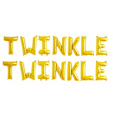 Twinkle twinkle letter balloons shown in gold