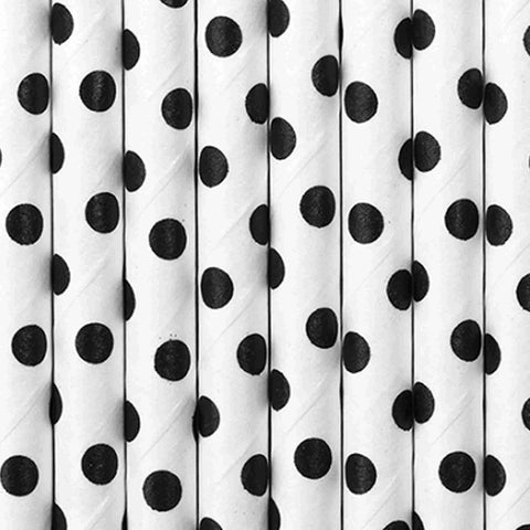 Black and white polka dots paper party straws