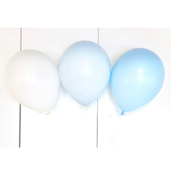 Custom chalk white, blue and matte blue latex balloons