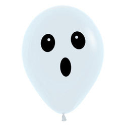 White latex balloons with black ink ghost face