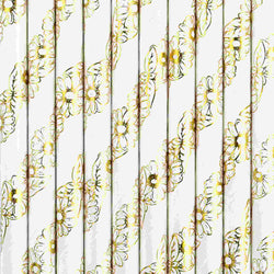 White paper party straws with stylish gold metallic daisy floral print