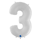 40 Inch White Flouro Number 3 Helium Balloon