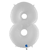 White Number 8 Foil Balloons 40 IN or 100cm