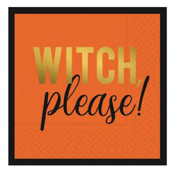Witch please cocktail napkins in orange, black and gold foil